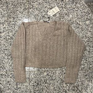 Zara Beige Cropped Cable Knit Merino Wool Sweater Size M NWT